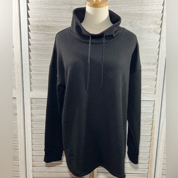 LIZ CLAIBORNE Funnel Neck Embossed Sweatshirt Black-Medium - Picture 1 of 3